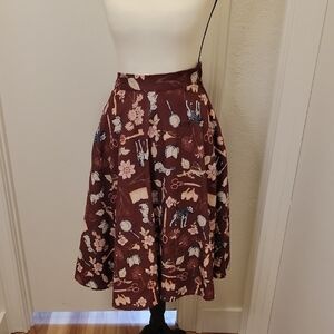 Modcloth Eclectic Pattern Maroon Midi Skirt with Pockets - Size XS